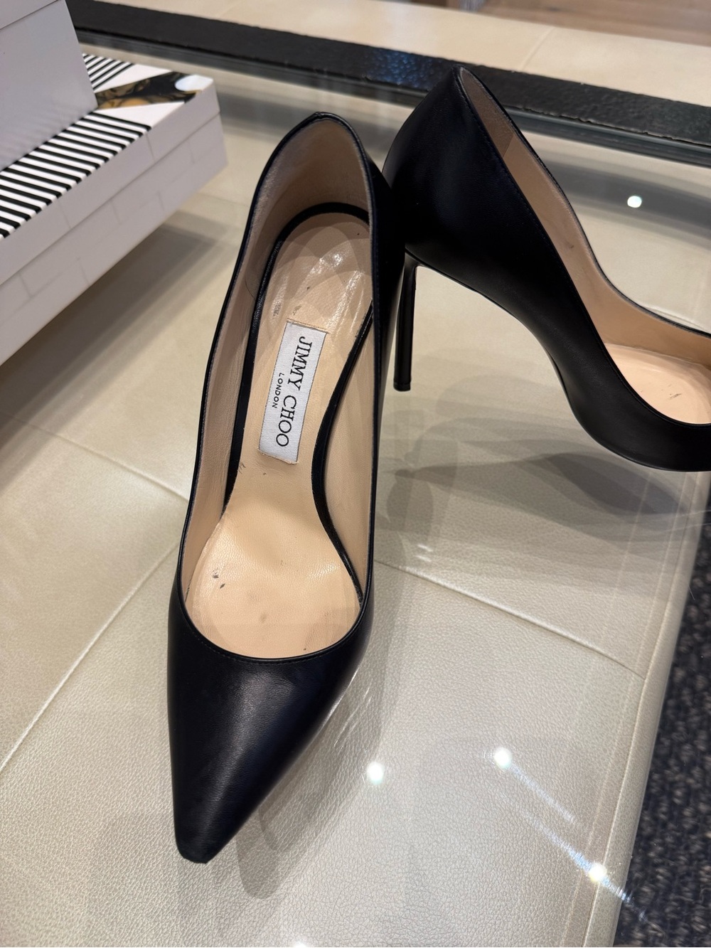 Jimmy Choo Black Leather Pointed Toe Stilettos